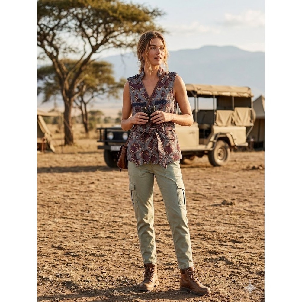 Anthropologie‎ Elevenses Geo Print Safari Vest Diamond Tribal Aztec Festival M
